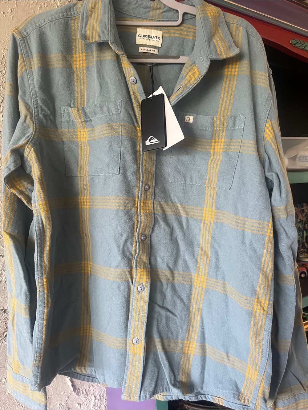 Quiksilver Blue and Yellow Plaid Long sleeved cotton